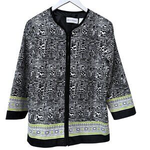 Alfred Dunner Womens Jacket Size 10 Black Print Cotton Blend Zip Front Blazer